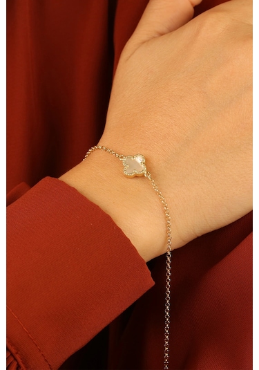 14 Ayar Yonca Altın Bileklik Çok Renkli