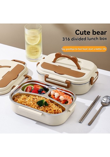 Springsun 316 Tıbbi Kalite Paslanmaz Çelik Isı Saklama Bento Kutusu, 3 Bölmeli 500ml, Öğrencilere Ve Ofis Çalışanlarına Uygun, Kaşık-çatal Seti İle Sarı