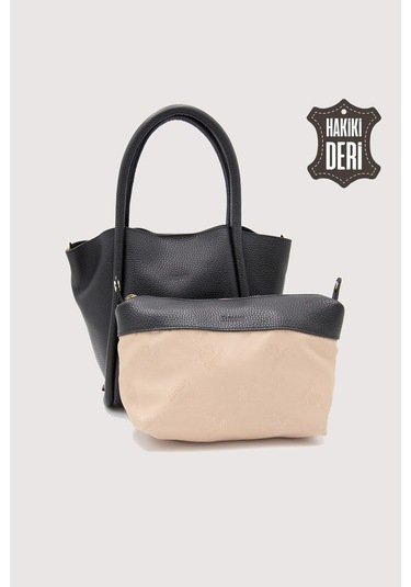 Hakiki Deri Kadın Organizerlı El Çantası Siyah Smr9206 Siyah