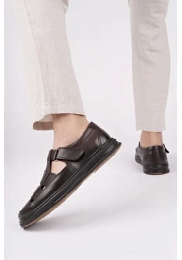 Scoperta Hakiki Deri Günlük Erkek Sandalet Ayakkabı Kahverengi