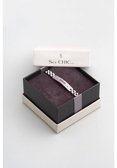So Chic Zirkon Taş Detaylı 21 Cm Çelik Erkek Bileklik Gri 80840189