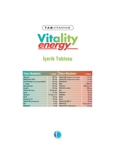 Tabvitamins Vitality Energy  30 Tablet