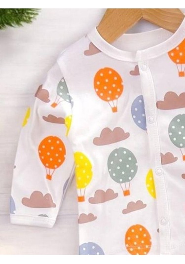 Bebek Uçan Balonlu Bulutlu Pamuklu Alt Üst Takım-15134 Vizon