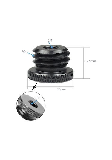 Ayex 1/4" Tripod Vidasını 5/8" Dönüştürücü Vida Adaptörü Siyah