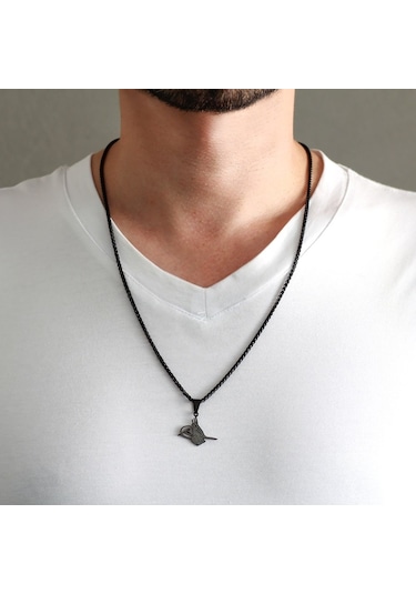 Tuğra Tasarım Siyah Renk Çelik Erkek Kolye (506248049) Metalik