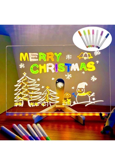 Aubyhe Çocuklar İçin Boyutlu Silinebilir Led Aydınlatmalı Çizim Tahtası - 7 Renkli Kalemli El İşleri Oyuncak Çok Renkli