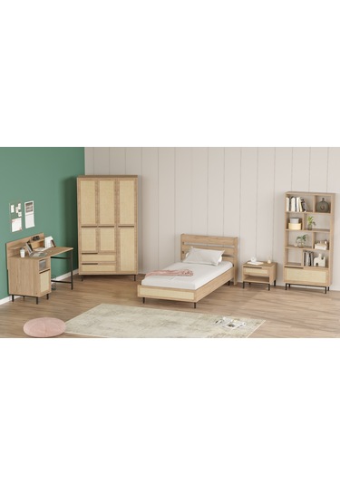 Robin Home Lidya Genç Odası Takımı 5'li Set Sepet-uv Baskı Jüt Kahverengi