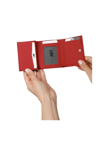 Mft Leather Hakiki Deri Erkek Mekanizmalı Cüzdan Retro 2660 Flother Mat Kırmızı