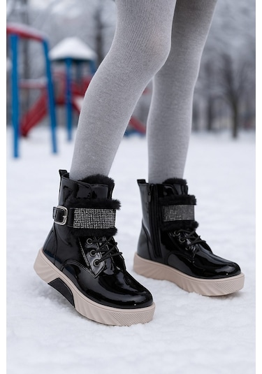 Günlük Kız Çocuk Rugan Bot Fermuarlı Lastik Bağcıklı Kürk Ve Taş Detaylı Kaymaz Taban Bootie 391 Siyah-rugan Günlük Kız Çocuk Rugan Bot Fermuarlı Lastik Bağcıklı Kürk Ve Taş Detaylı Kaymaz Taban Bootie 391 Siyah-rugan