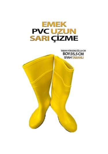 Pvc Uzun Çizme Sarı Tabanı Siyah