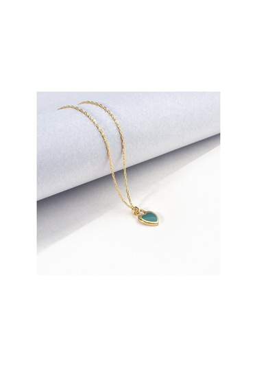 14 Ayar Mikron Altın Kaplama Renkli Mine Kalp Kolye Turkuaz, Kırmızı, Opal -cne00139 Altın