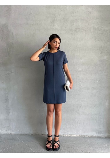 Kadın Bisiklet Yaka Soft Touch Elbise Antrasit