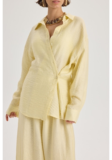 Mai Collection Mai Studios Co. Yovena Düğme Detay Sarı Oversize Gömlek sarı