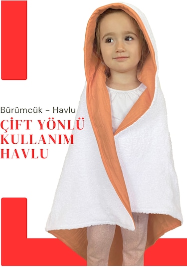 %100pamuk Kapşonlu Bebek Çocuk Banyo Havlusu Çift Yönlü K-beyaz
