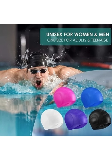 Zhanglei001 Mavi Uzun Saç Yüzme Boneu Su Geçirmez Kulak Koruma Rahat Yetişkin Mavi