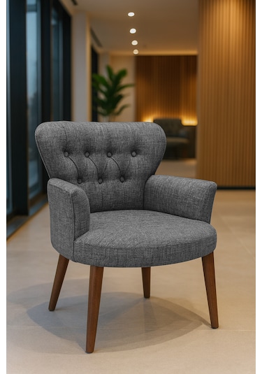 Roma Berjer - Modern Tekli Koltuk - Keten Kumaş - Gri