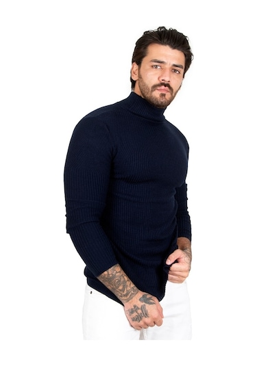 Deepsea Erkek Lacivert Balıkçı Yaka Örme Kazak 2100015 Lacivert