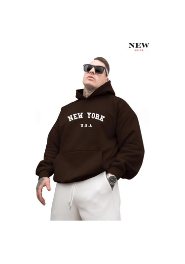 New York Usa Baskılı Sweatshirt Kahverengi