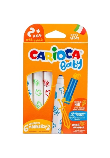 Carioca Jumbo Bebek Süper Yıkanabilir Keçeli Boya Kalemi ve Teddy Baby Crayons 6 Lı +1 Yaş Boya