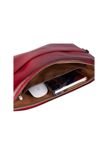 Bloomsleeve Leeds 14" Crimson Red Hakiki Deri Laptop & Tablet Kılıfı Kırmızı