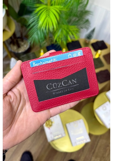 Cüzcan Jorvik Patlı Hakiki Deri Premium Kartlık Kişiye Özel İsim Baskılı Kırmızı