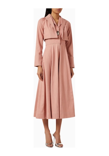Notebook Eliana Denim Dress, Modern Kesim Ve Altın Detaylı Elbise Pembe