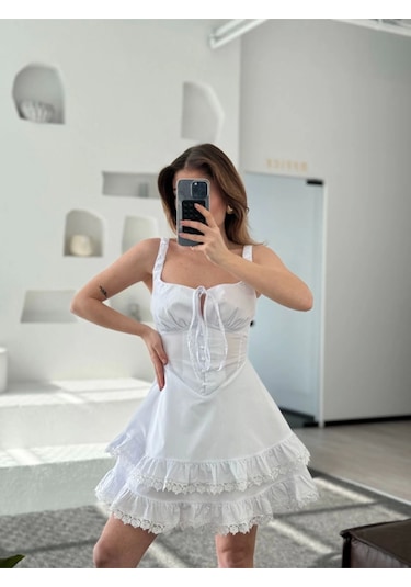 Mini Askılı Elbise - Beyaz Beyaz