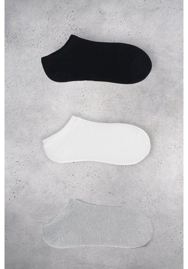 Caıt Düz Bamboo Kadın Yürüyüş Patik 3'lü Paket Siyah - Beyaz - Grimelanj Çorap