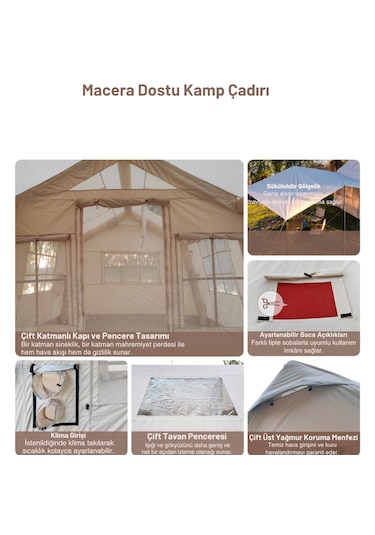 12 Kişilik 12M2 +16.3M2 Tenteli, Çift Odalı  Su,Kar Geçirmez 4 Mevsim Şişme Çadır 400*300*235cm