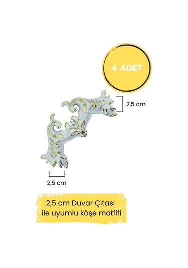 Diecor Dekoratif Polimer 2,5 Cm Duvar Çıtası Uyumlu Sarı Beyaz Köşe Motifi Beyaz 2,5 Cm Model:xa95