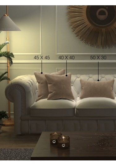 Br Yakamoz Kum Beji Kırlent , Yastık Kılıfı Kadife Görünümlü Velvet Touch Serisi Kum Beji