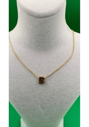 14k Altın Renginde B Harf Minimal Model Çelik Kadın Kolye Altın