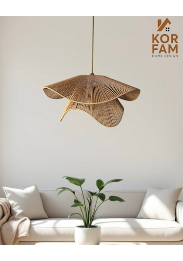 Breeze Modeli - Hasır El Yapımı Bohem Asimetrik Şekilli Rustik Avize - Kahverengi Kahverengi