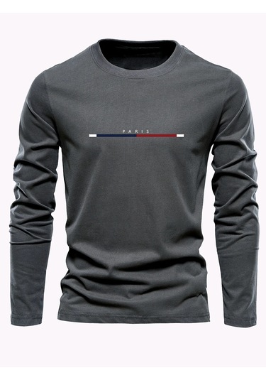 Guılanerkek %100 Saf Pamuk Paris Baskılı Uzun Kollu Tişörtgökyüzü Mavi Gökyüzü Mavi