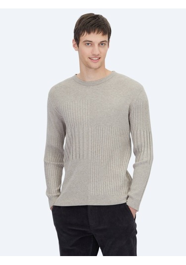 Vizon Bisiklet Yaka Jakarlı Triko Kazak Vizon