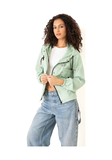 Riverstorm Kadın Su Yeşili Su Geçirmez Ve Rüzgara Dayanıklı Kapüşonlu Cepli Çıt Çıtlı Mevsimlik Yağmurluk Su Yeşili