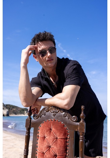 Keten Kumaş Siyah Renk Cep Detaylı Gömlek Şort Erkek Takım-1732 Siyah