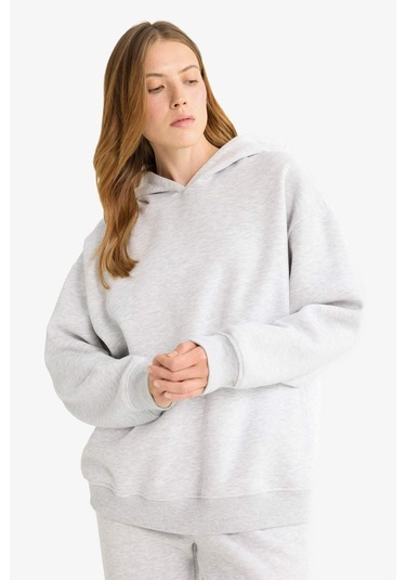 Defacto Relax Fit Kapüşonlu Basic Düz Kalın Sweatshirt D9935ax25wngr93 Gri