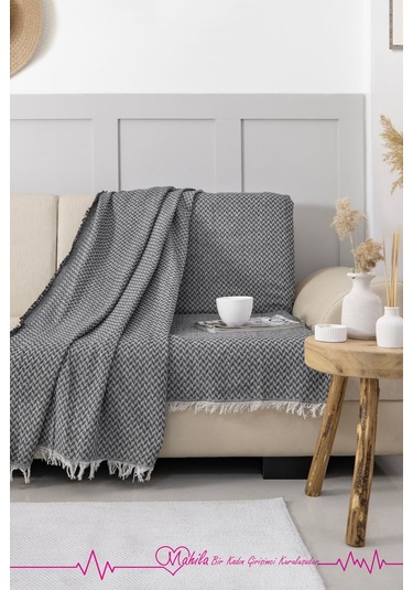 Klasik Pamuklu Koltuk Örtüsü 160x200 Cm Okucu Desen Koltuk Örtüsü Antrasit