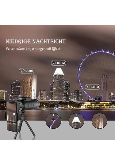 Monoküler Dürbün, 12x50 Yüksek Çözünürlüklü Monoküler Teleskop Akıllı Telefon Tutucu Tripodlu Yetişkinler