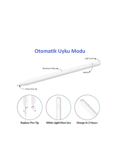 iPad Uyumlu 10.2 9.Nesil Avuç İçi Algılamayan Eğime Duyarlı Kalem