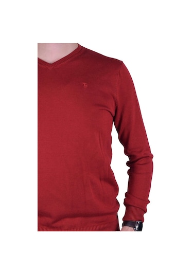 Regular Fit Kırmızı Erkek Pamuklu Düz Triko Kazak, Ot-Kzk-20009