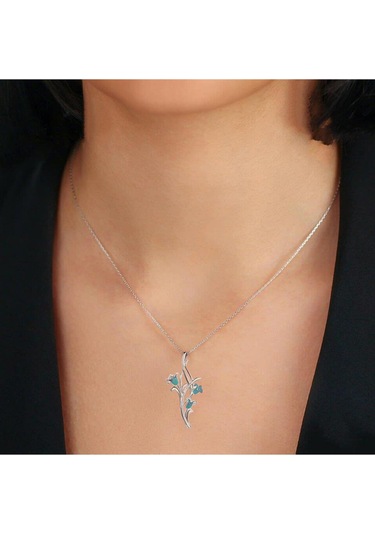 Brezza Lusso Jewelry Sonsuzluk Zarif Model Gümüş Mineli Lale Çiçeği Kadın Kolye 45 CM