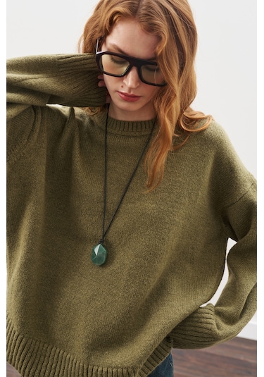 Chunky Oversıze Kazak Koyu Yeşil Koyu Yeşil