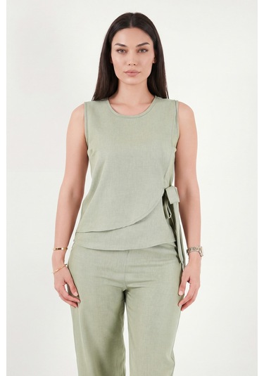 Lela Regular Fit Bağlama Detaylı Bisiklet Yaka Takım Bayan Takım 5866466 Olive Yeşil