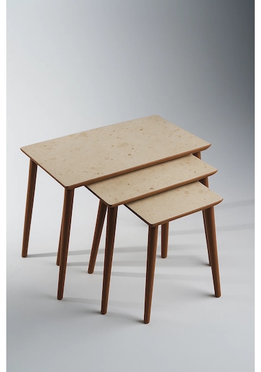 İstanbul Orta Sehpa Ve 3'lü Zigon Sehpa Seti Traverten