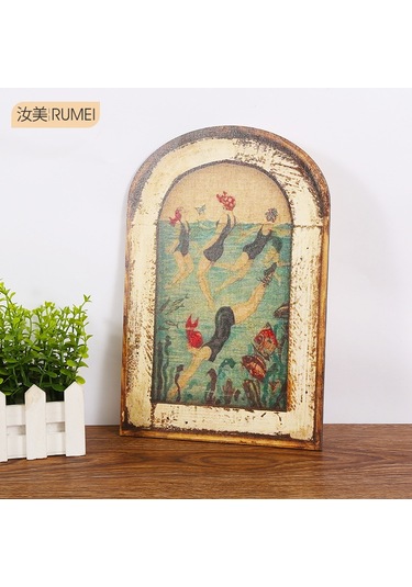 Moveevo Köy Stili Duvar Dekoru - Amerikan Köyü Stili Antika Hamam Dekorasyonu Ahşap Sanayi Eseri - Yüzüyor Kadın Resmi Diğer