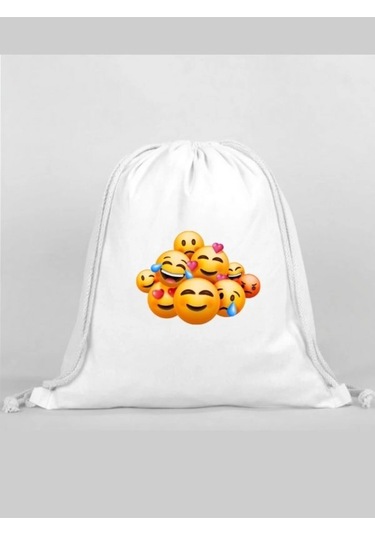 Emoji Baskılı Sırt Çantası - İp Büzgülü Spor Çanta Renkli