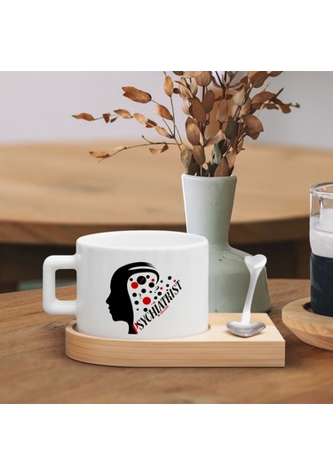 Bk Gift Kişiye Özel İsimli Psikiyatrist Tasarımlı-3, Ahşap Altlıklı Seramik Fincan, Meslek Hediyesi, Yeni İş Hediyesi Kobitmeyen137939 Bk Gift