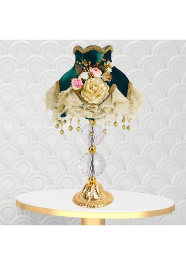 Abajur Hürrem Kadife Kumaş Kaplı Gold Kristal Ayak Vintage Ab0979 Diğer